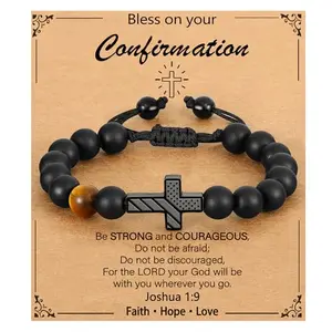 P. Blake bracelet with black onyx and tiger's eye stones and American flag cross charm