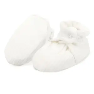 KARUNEL organic cotton baby booties in white with adjustable snaps