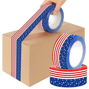 Two rolls of gisgfim patriotic packing tape with red, white, and blue stars and stripes pattern
