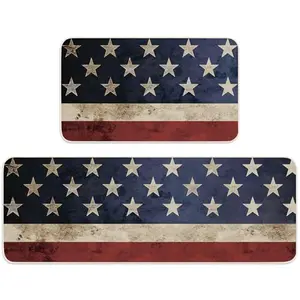 JarThenaAMCS vintage patriotic kitchen mat set with retro star and stripe pattern