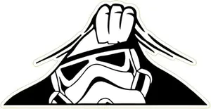 Peeking stormtrooper decal on car bumper