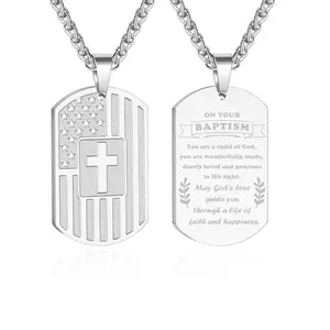 Zocomi American flag dog tag cross necklace on a 24-inch chain
