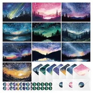 Watercolor starry night thank you cards with envelopes and stickers