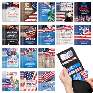 160 laminated wallet cards with USA flag and Bible verse designs