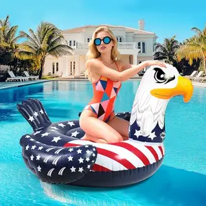 Large inflatable bald eagle pool float with American flag colors