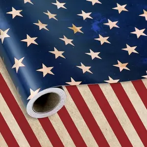 JarThenaAMCS patriotic wrapping paper roll with vintage stars and stripes design