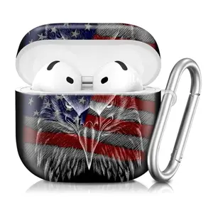 AirPods 4th generation case with American flag bald eagle print and keychain