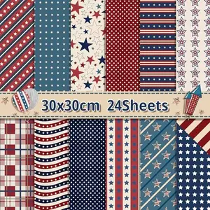 Jajajuegos scrapbook paper with classic American flag, star, and stripe designs in vibrant colors.
