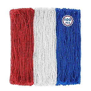 Huskein 100 pack red white and blue beaded necklaces for school teachers