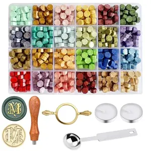 KKJCXY wax seal kit with monogram stamp, colorful beads, spoon, and candles