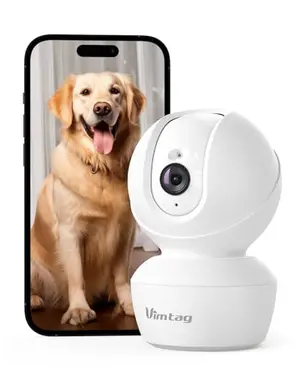 VIMTAG white indoor pet camera with 360 rotation
