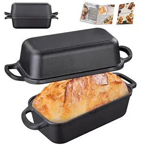 GRMImosa 2 in 1 Cast Iron Bread Loaf Pan with Lid black rectangular