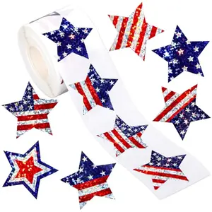 Roll of holographic star stickers with American flag pattern
