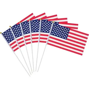 12 small American flags on wooden sticks for 4th of July garden or pathway decoration