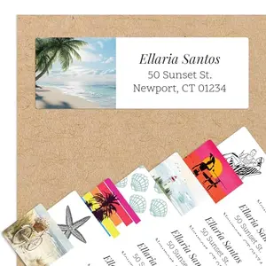 Black Tabby Studio Dreamy Beach personalized return address labels with ocean themes