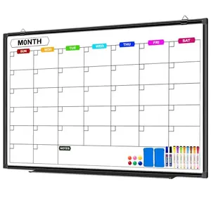 CALENBO monthly dry erase calendar whiteboard, 36 x 24 inches, black aluminum frame