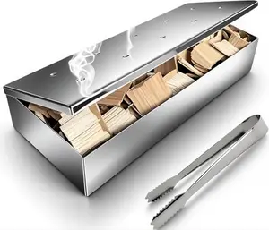auisea smoker box for gas grill with mini tong and hinged lid
