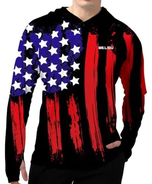 Mens American flag long sleeve hoodie rash guard for surfing