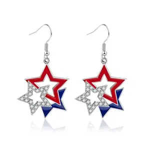 American flag five-pointed star dangle earrings for July 4th