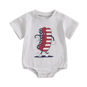 Socutebabe 4th of July baby romper with hot dog and American flag print, perfect for a little one at a BBQ