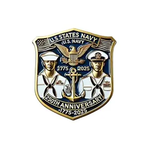 U.S. Navy 250th anniversary commemorative lapel pin with eagle, anchor, and ship wheel design