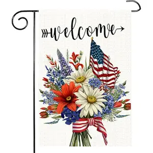 Patriotic garden flag 12x18 burlap double sided with floral design