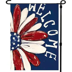 ducuh Patriotic Welcome Daisy Yard Flag with daisies in red, white, and blue