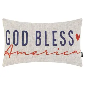 TRENDIN God Bless America lumbar pillow cover on a vintage bench with shabby chic styling