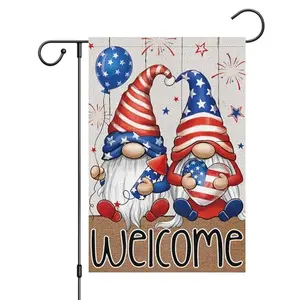 Wodison double-sided welcome gnome garden flag with two gnomes and flag