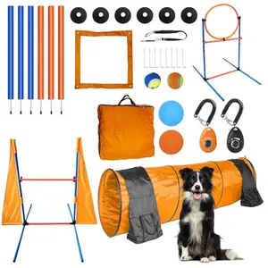 MelkTemn premium dog agility training set with tunnel, jumps, and weave poles for backyard fun