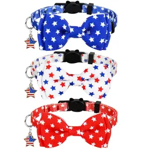 JarThenaAMCS set of three red white and blue cat collars with star charms and bells