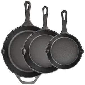 isheTao cast iron skillet set of three black pans