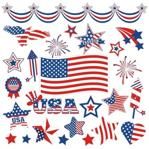 Patriotic refrigerator magnets with American flag and star designs