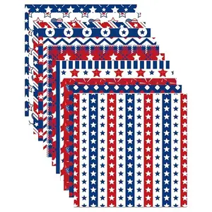 Patriotic scrapbook paper with stars and stripes in red, white, and blue, perfect for Memorial Day crafts.