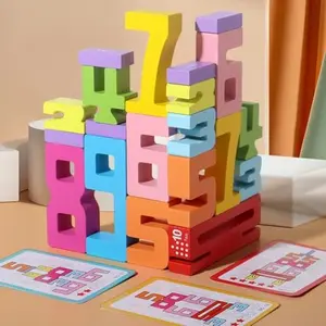 Gdaytao Wooden Number Building Blocks set of 20 with challenge cards