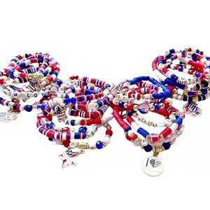 Generic red, white, and blue beaded bracelets with letter beads spelling USA and love hearts