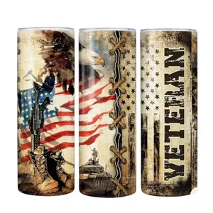 Veteran Eagle American Flag Tumbler Sublimation Wrap military theme