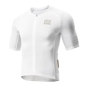 ROCKBROS men's short sleeve cycling jersey white with YKK zipper and reflective logo