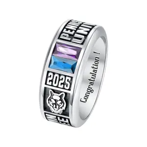 3UMeter custom class ring with two birthstones, bold band design