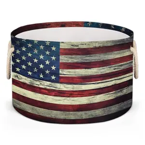 Pardick vintage American flag storage bin for kids room toy organization