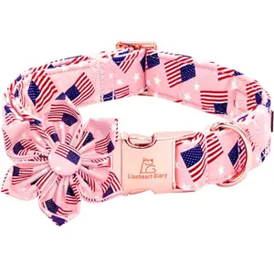 Lionheart Glory American Flag Dog Collar with Flower