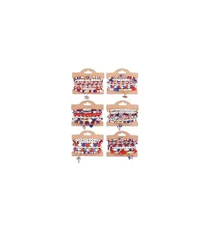 Bulk pack of 36 patriotic vinyl disc beaded bracelets in red, white and blue