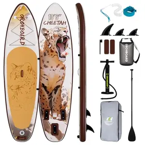 OROHBOARD leopard print inflatable paddle board on water