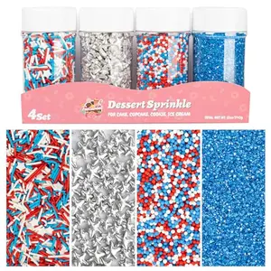 Twisweet edible patriotic sprinkles pack with four red, white and blue sprinkle styles