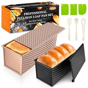 Dipanist 2Pack Pullman Loaf Pans with Lids non-stick carbon steel gold and black