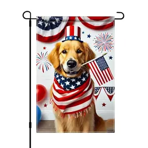 BlissYard golden retriever dog wearing patriotic hat and scarf on 4th of July garden flag