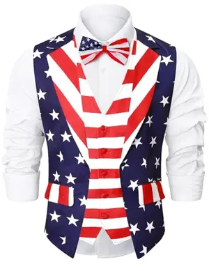 Roseelf American flag vest and bow tie set for groomsmen