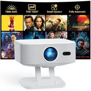 NICPOW E2 PRO smart projector set up in a backyard for an outdoor movie night