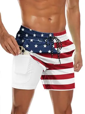 COOFANDY Men's Quick Dry USA Flag Swim Trunks