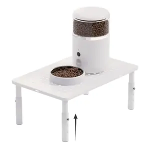 WSOWX white adjustable elevated cat feeder stand with storage base, designed for automatic feeders